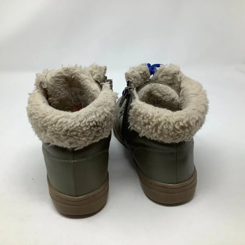 Mini Boden kids girls boots grey green sherpa 36